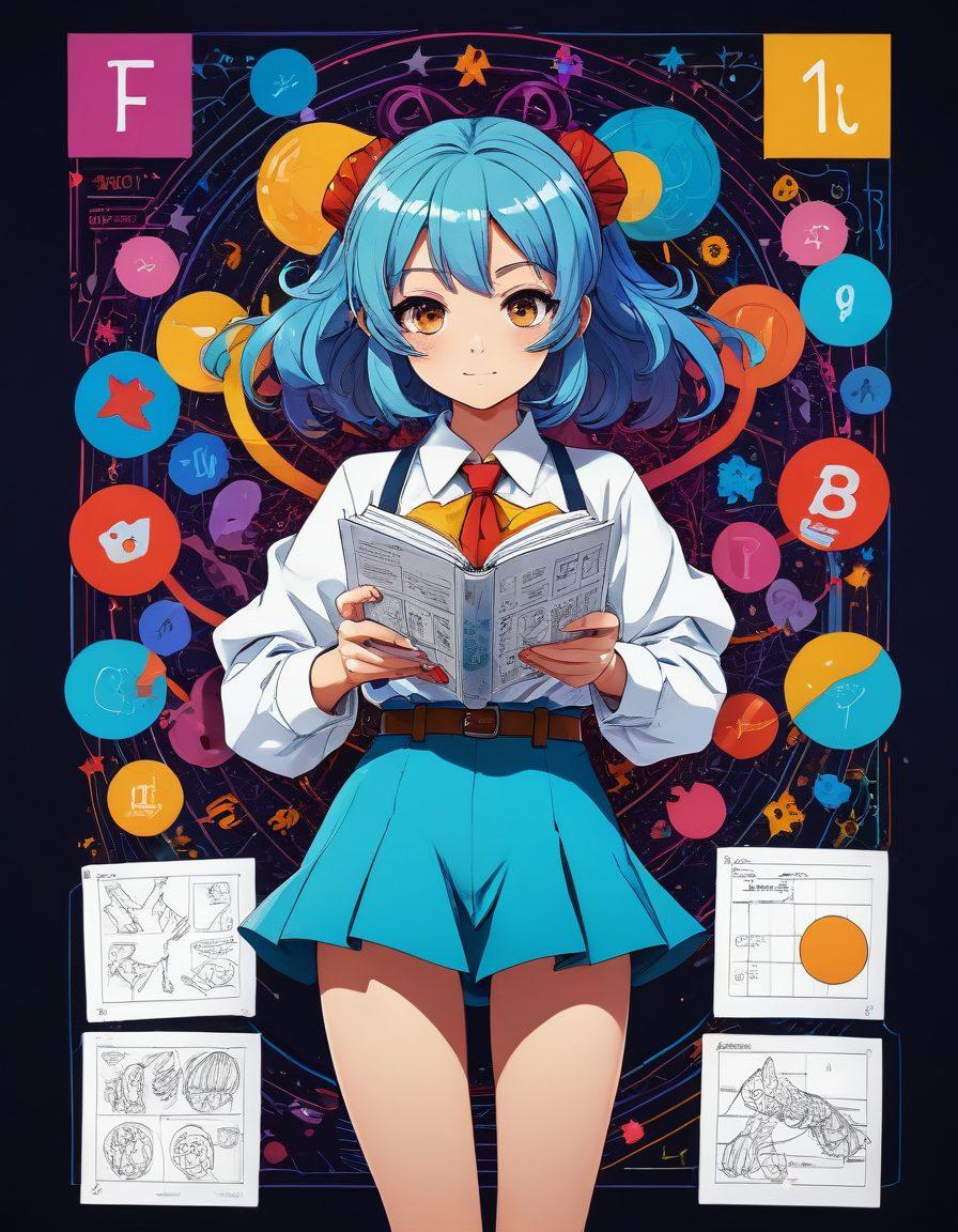 A striking visual of a vibrant manga-style character holding a brain-shaped chart, symbolizing the connection between hentai art and intelligence. In the background, include subtle hints of IQ test elements, like numbers and shapes merging into artistic designs. A playful and creative atmosphere with bold colors that pop, representing the fusion of art and intellect. Illustrative style with deep shades and highlights. super-realistic. vibrant colors.